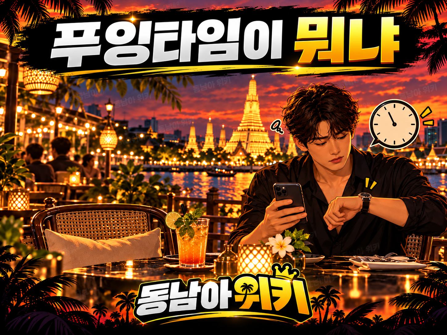 방콕 카페에서 시계를 확인하는 남자.png